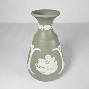 Vintage Sage Green Wedgewood Jasperware Bud Vase. 5" Tall. Marked England